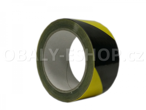 Výstražná lepicí páska PVC 50mmx66m 35µm Pruhy Žluto-černé Pravá