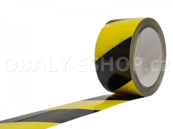Výstražná lepicí páska PVC 50mmx66m 35µm Pruhy Žluto-černé Levá
