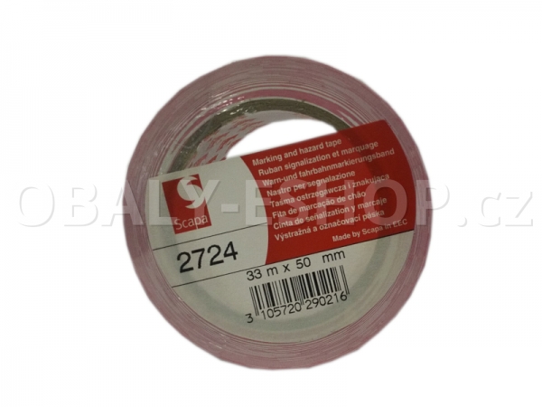 Výstražná lepicí páska PVC 50mmx33m 130µm Pruhy Bílo-červené